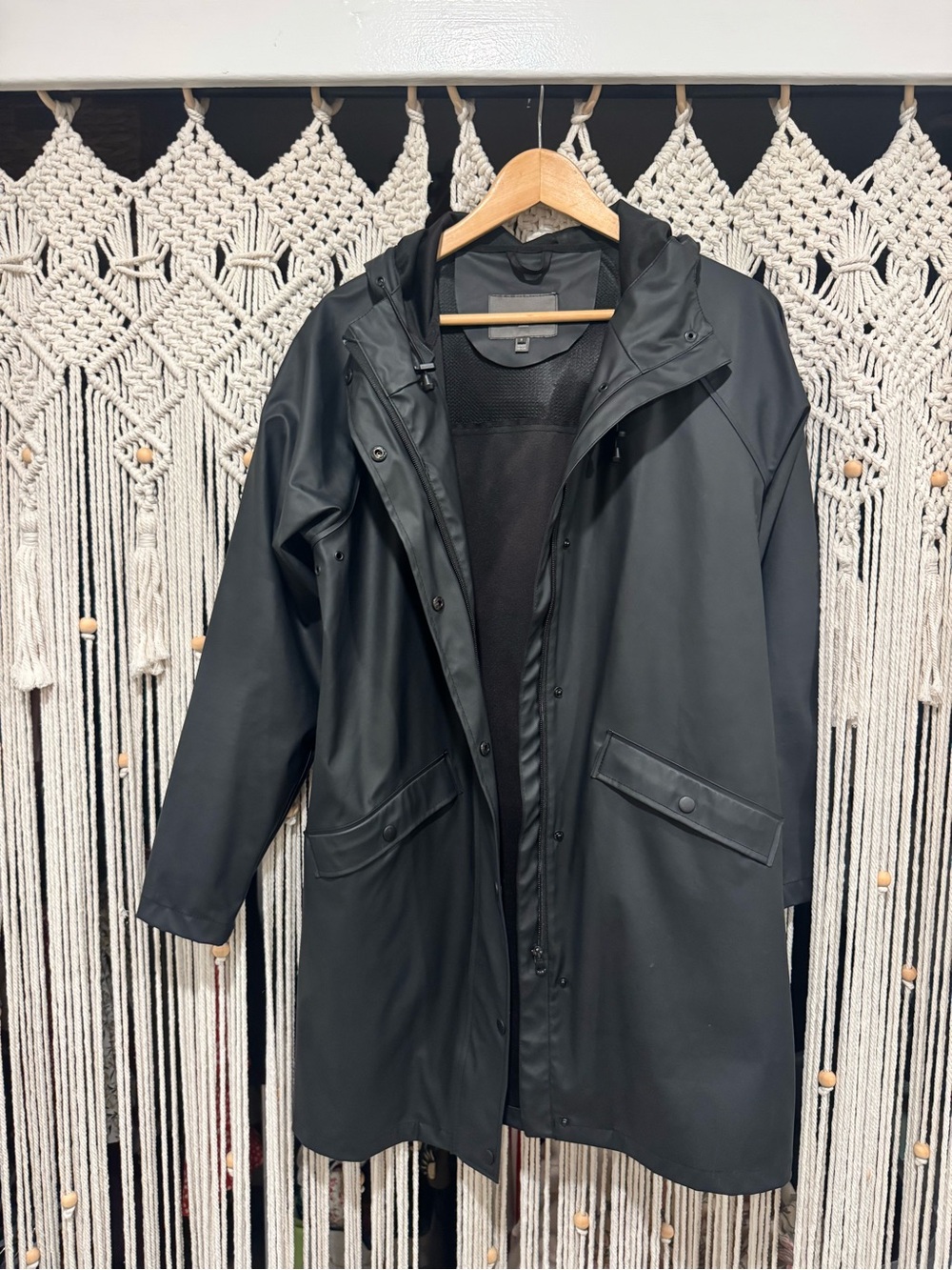 Women's Black Hooded Raincoat